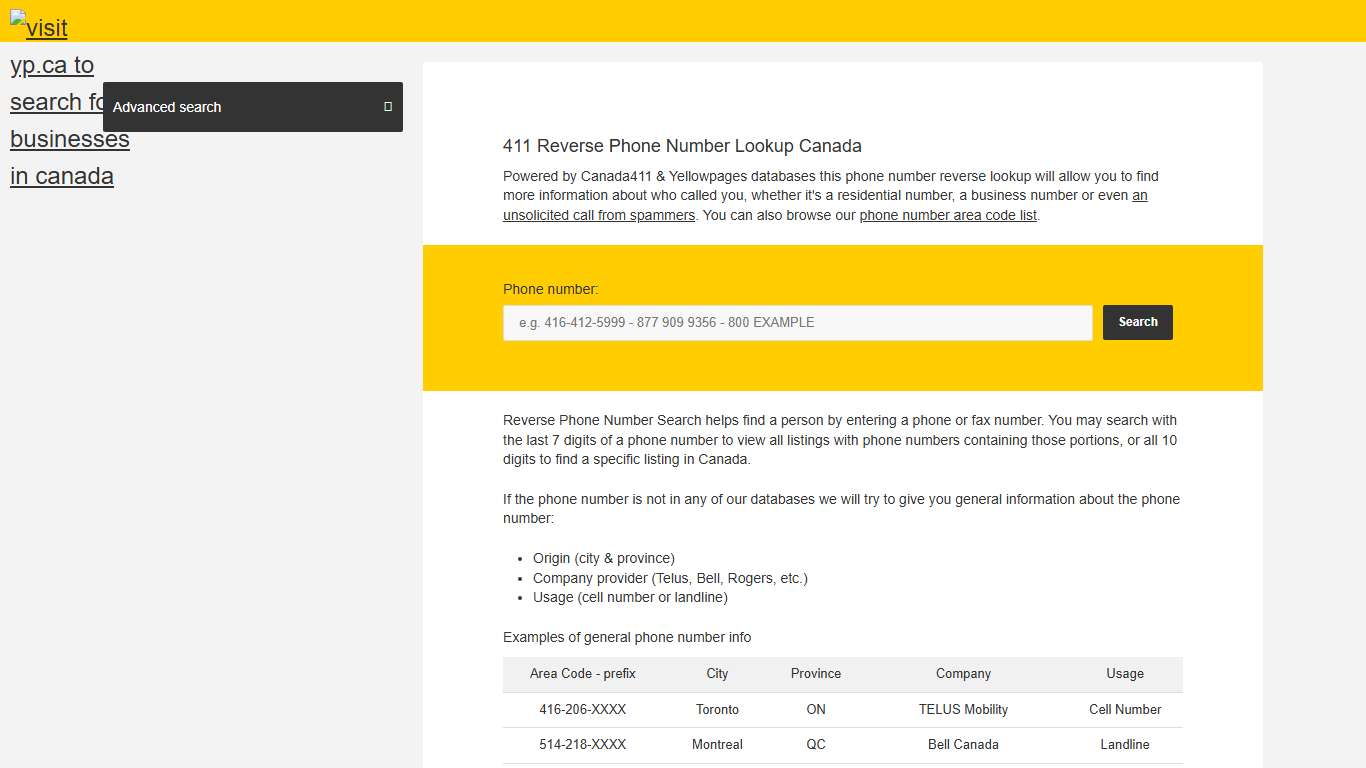 411 Reverse Phone Number Lookup Canada